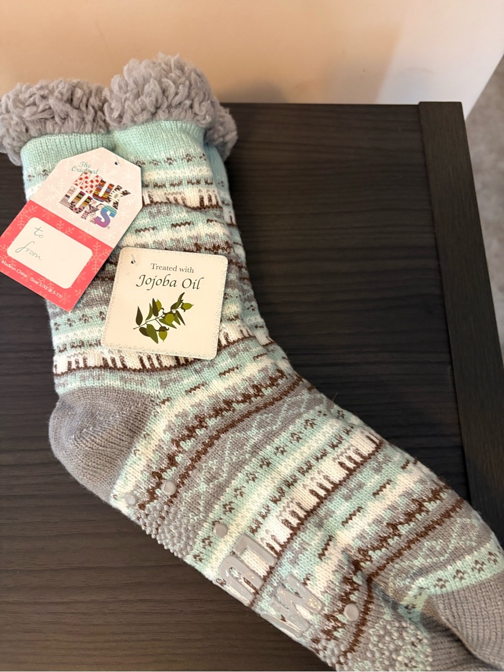 Muk Luks Fuzzy-Lined Jojoba Oil Socks - Mint, Gray & Brown